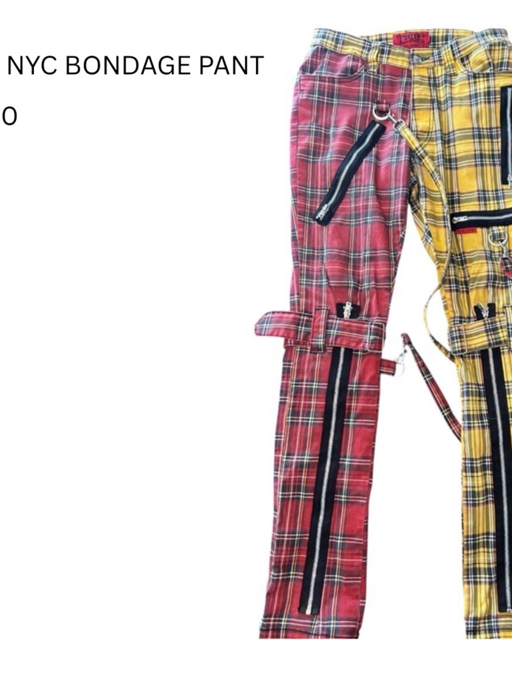 Tripp NYC Red and Yellow Plaid Bondage Pants with Zippers